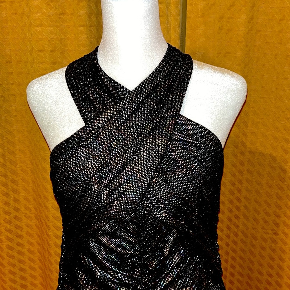 NWOT Zara drapped crossover neck sparkling multicoloured mini dress. Size XS. - Picture 5 of 13